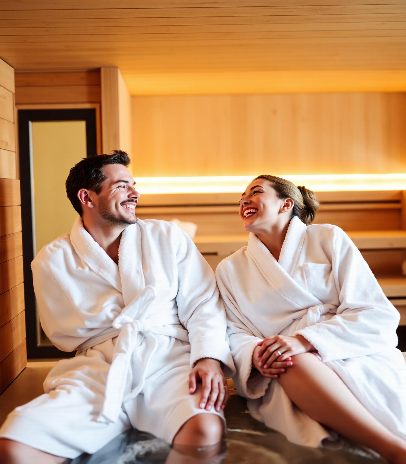 Paar entspannt gemeinsam in der Sauna